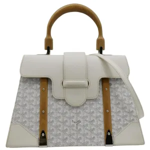GOYARD Saigon MM Chevron Print Coated Canvas Top Handle Shoulder Bag White