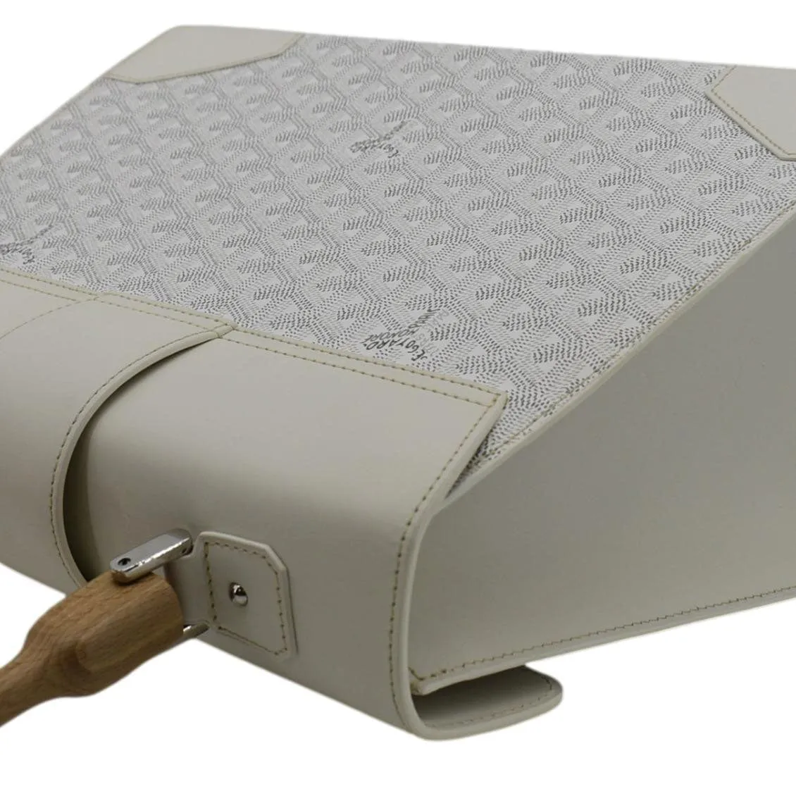 GOYARD Saigon MM Chevron Print Coated Canvas Top Handle Shoulder Bag White
