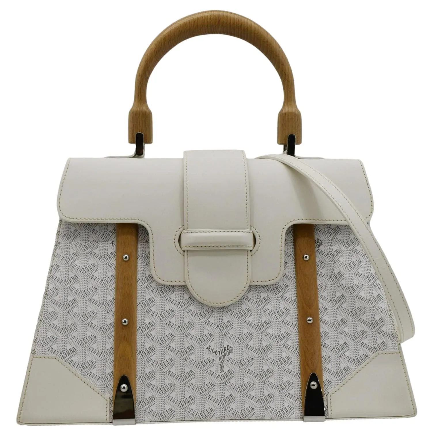 GOYARD Saigon MM Chevron Print Coated Canvas Top Handle Shoulder Bag White