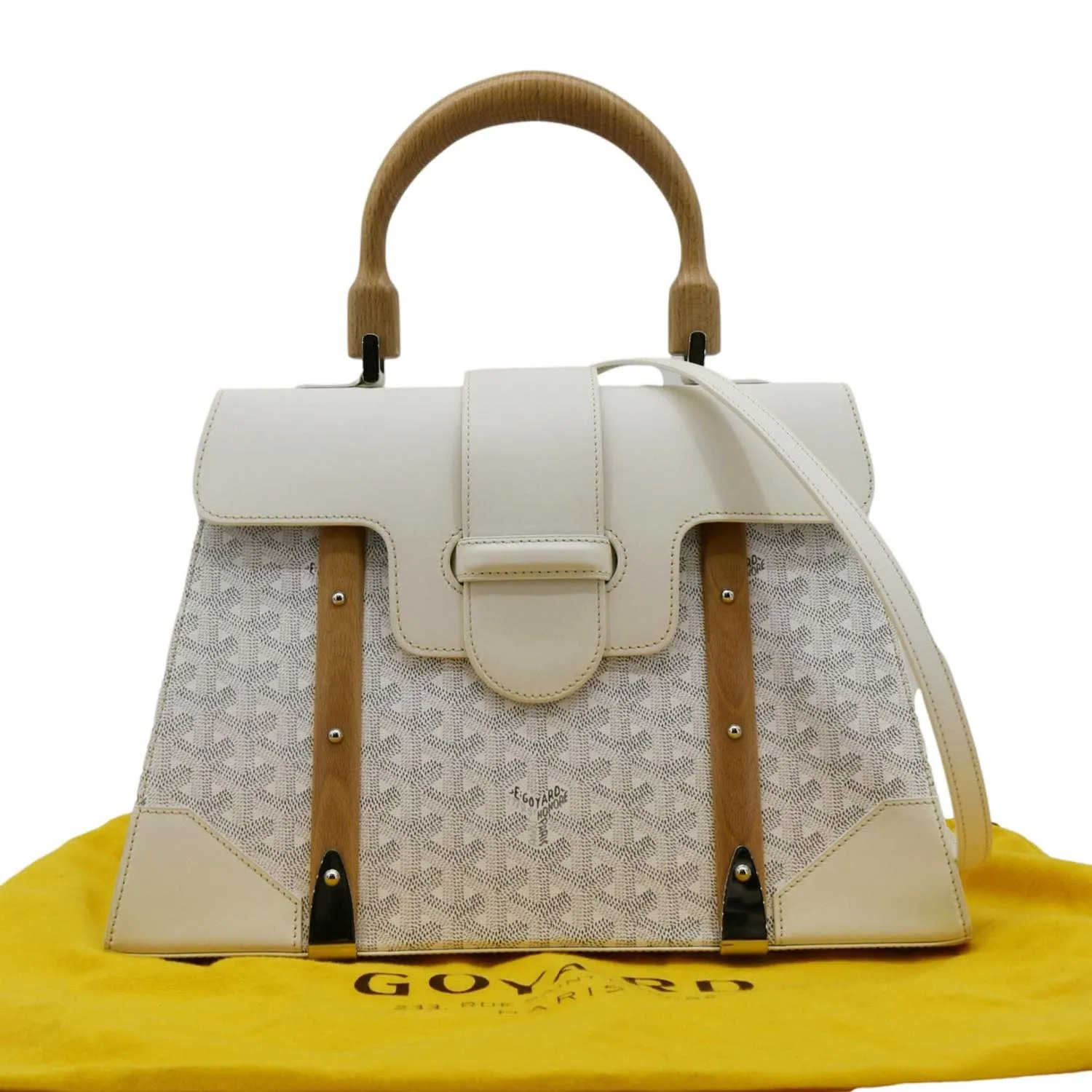 GOYARD Saigon MM Chevron Print Coated Canvas Top Handle Shoulder Bag White