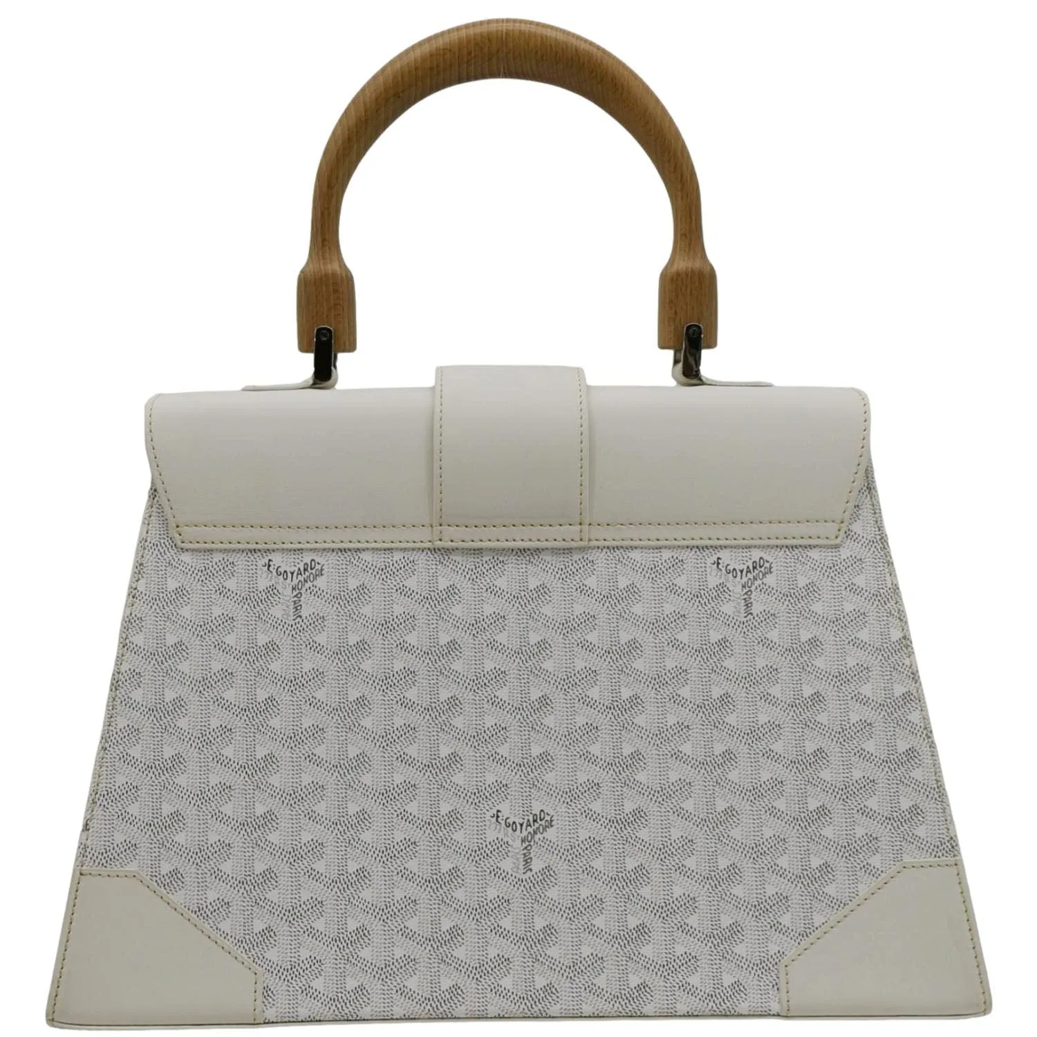 GOYARD Saigon MM Chevron Print Coated Canvas Top Handle Shoulder Bag White