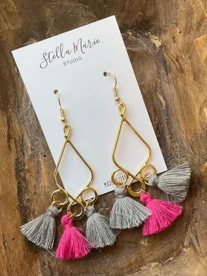 Gray & Pink Fringe Earrings