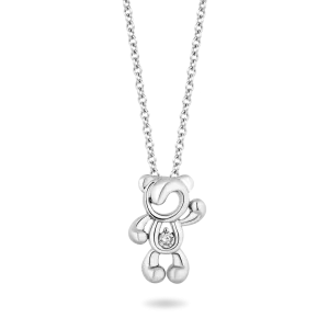 Hallmark Fine Jewelry Bye-Bye Teddy Bear Pendant in Sterling Silver with 1/20 Cttw Diamonds