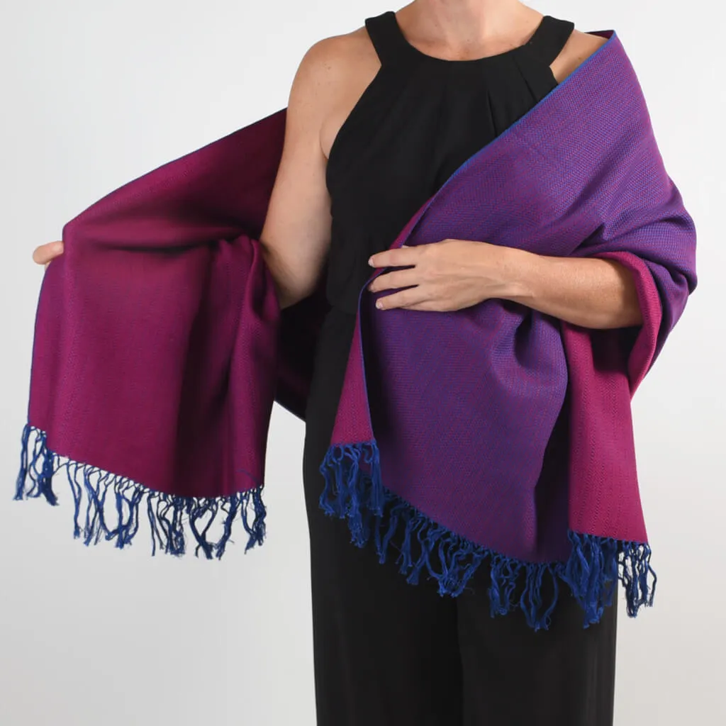 Hand Woven Vibrant Shawl | Cobalt & Magenta
