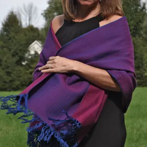 Hand Woven Vibrant Shawl | Cobalt & Magenta