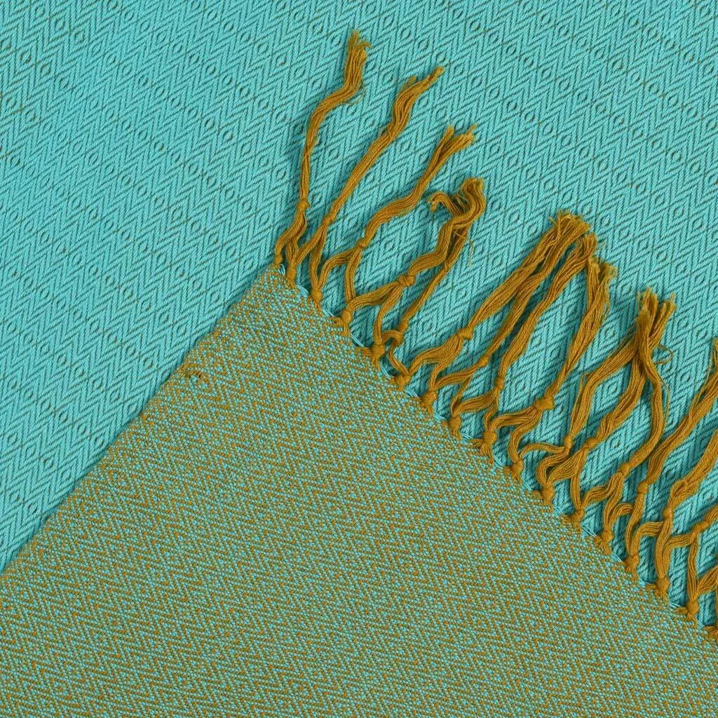 Hand Woven Vibrant Shawl | Mustard & Turquoise