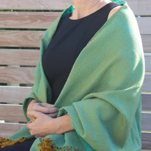 Hand Woven Vibrant Shawl | Mustard & Turquoise