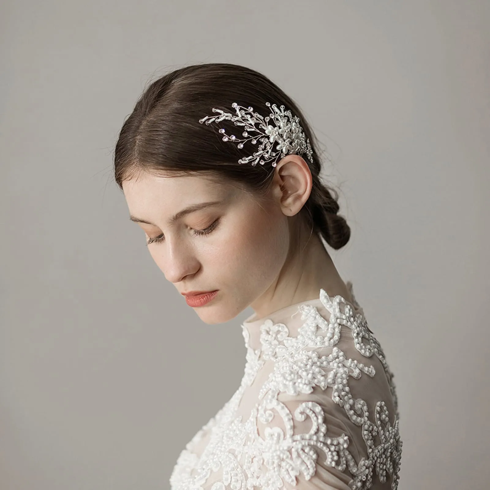 Handmade Artificial Pearls Bridal Hair Comb Wedding Headdress Hair Accessory