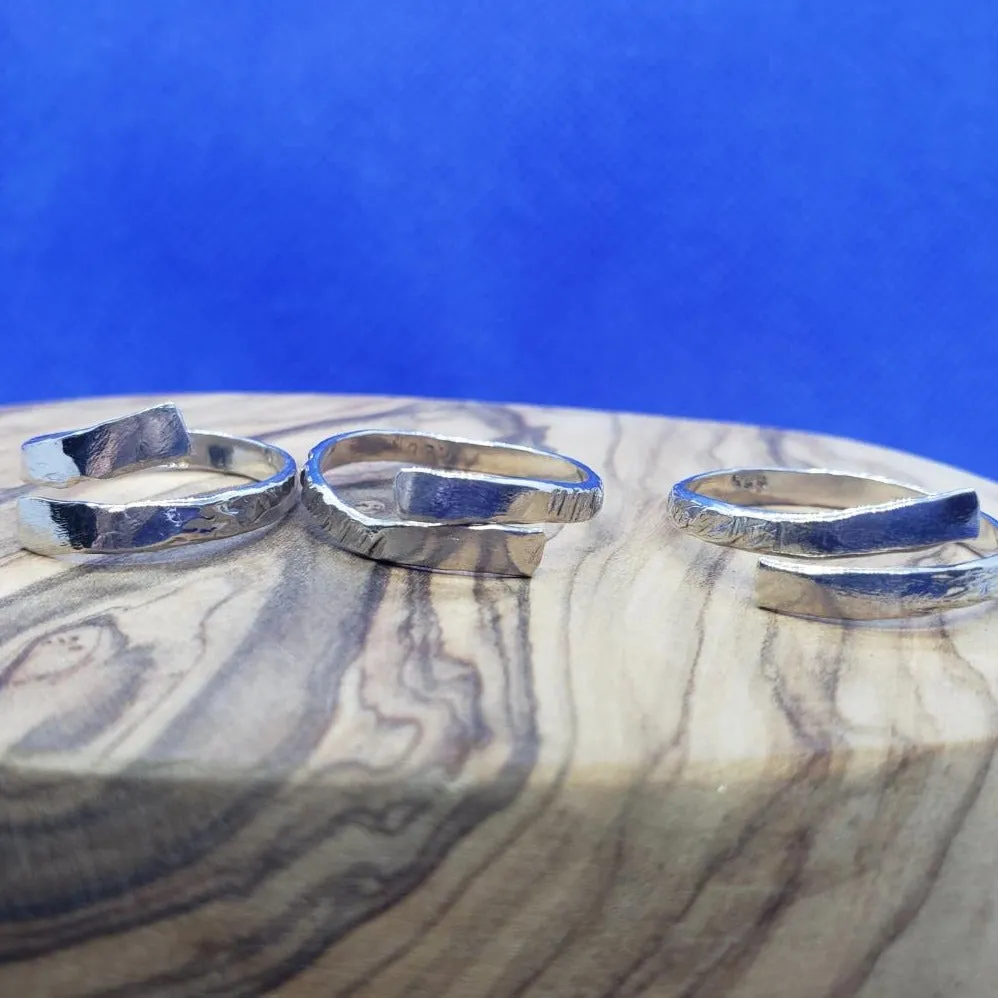 Handmade Minimalist .925 Sterling Silver Hammered Ring | Adjustable Open-End Design
