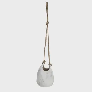 HANGING COARSE STONEWARE PLANTER W JUTE ROPE HANGER