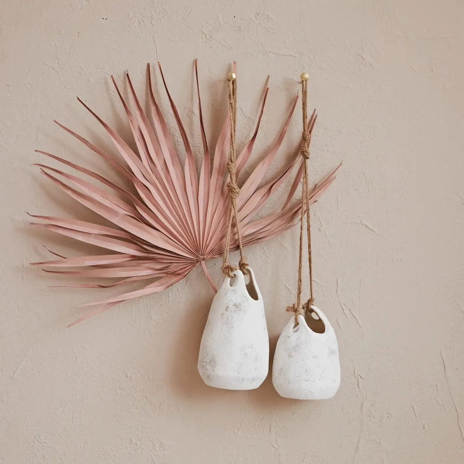 HANGING COARSE STONEWARE PLANTER W JUTE ROPE HANGER