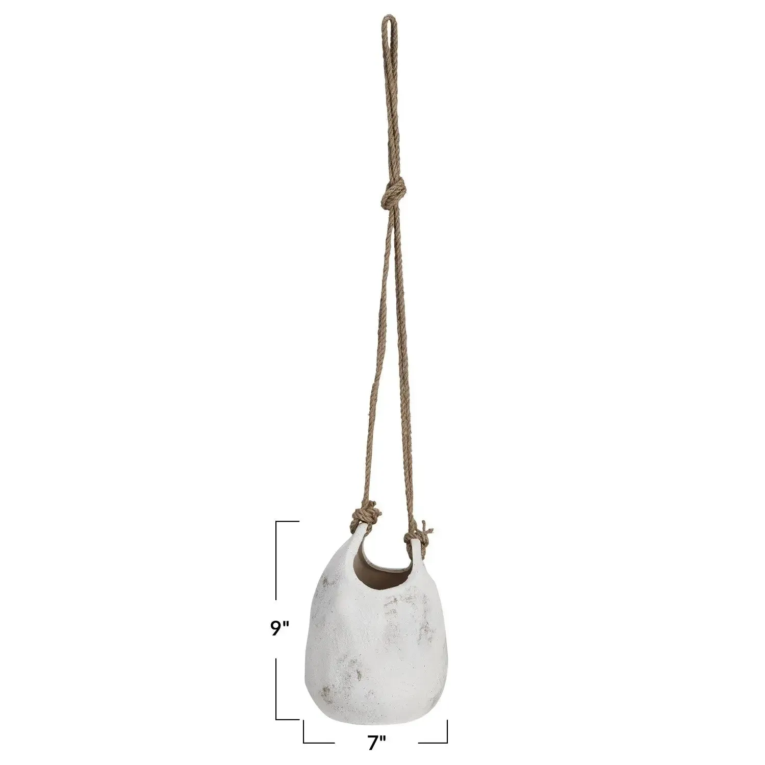 HANGING COARSE STONEWARE PLANTER W JUTE ROPE HANGER