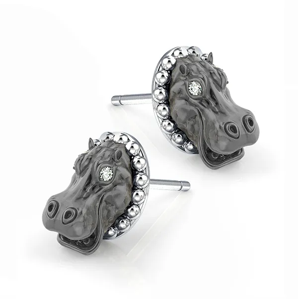 Happy Hippo Diamond Earring Studs