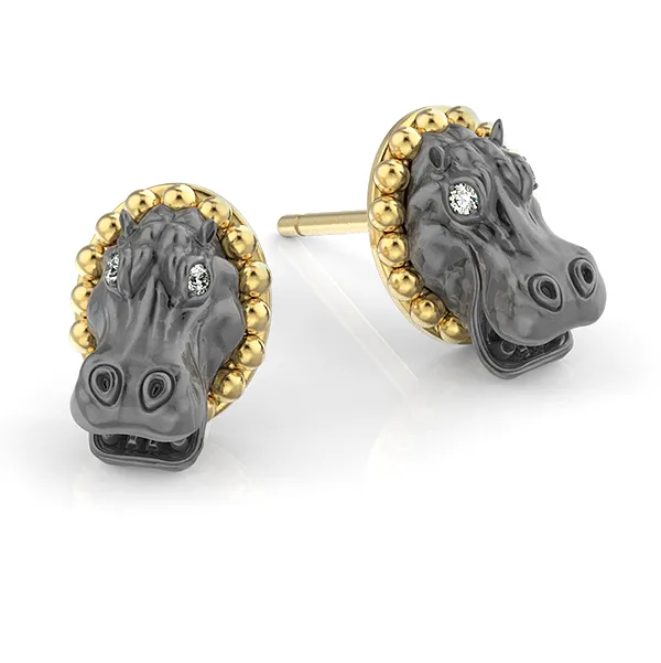 Happy Hippo Diamond Earring Studs