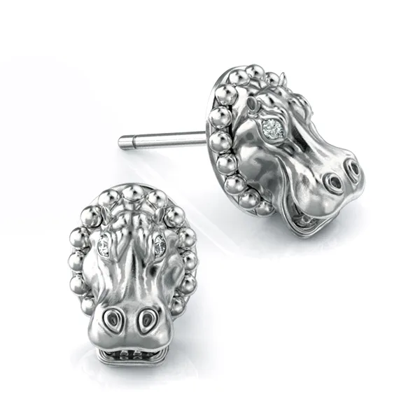 Happy Hippo Diamond Earring Studs