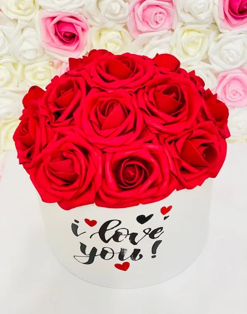 Happy Valentine's Rose Hat Box Bouquet - I love you
