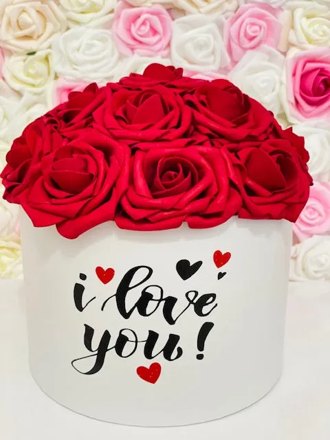 Happy Valentine's Rose Hat Box Bouquet - I love you