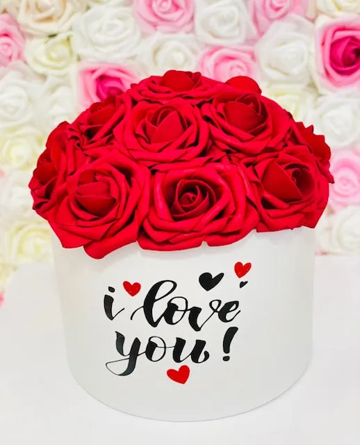 Happy Valentine's Rose Hat Box Bouquet - I love you