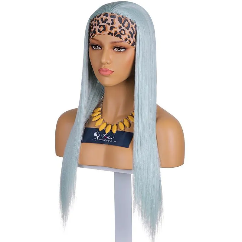 Headband Wig Glueless-Opal Blue Sleek Straight Half Wig With Boho Style