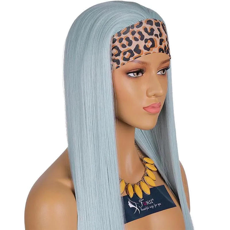Headband Wig Glueless-Opal Blue Sleek Straight Half Wig With Boho Style