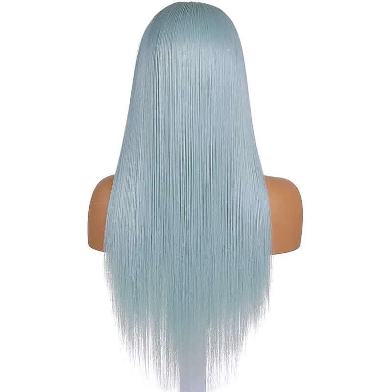 Headband Wig Glueless-Opal Blue Sleek Straight Half Wig With Boho Style
