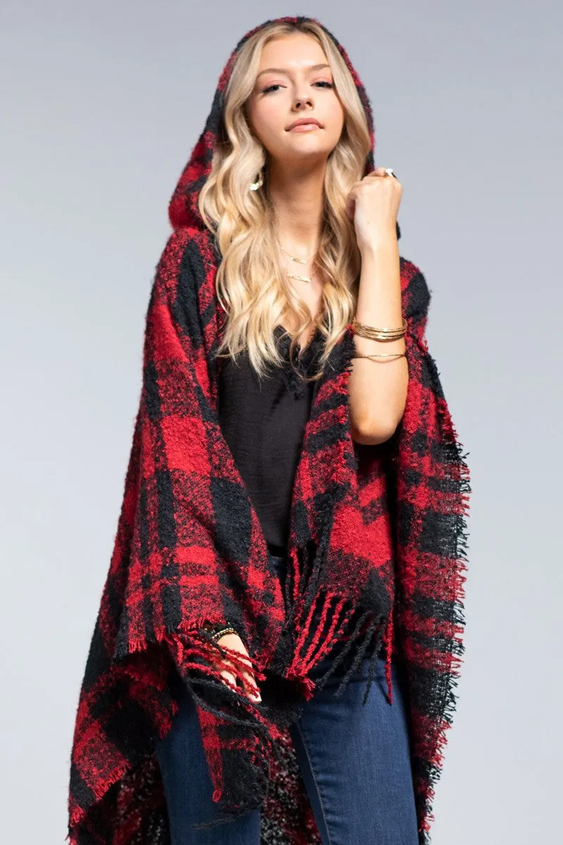 Holiday Hooded Tunic Ruana in Red & Black * on sale