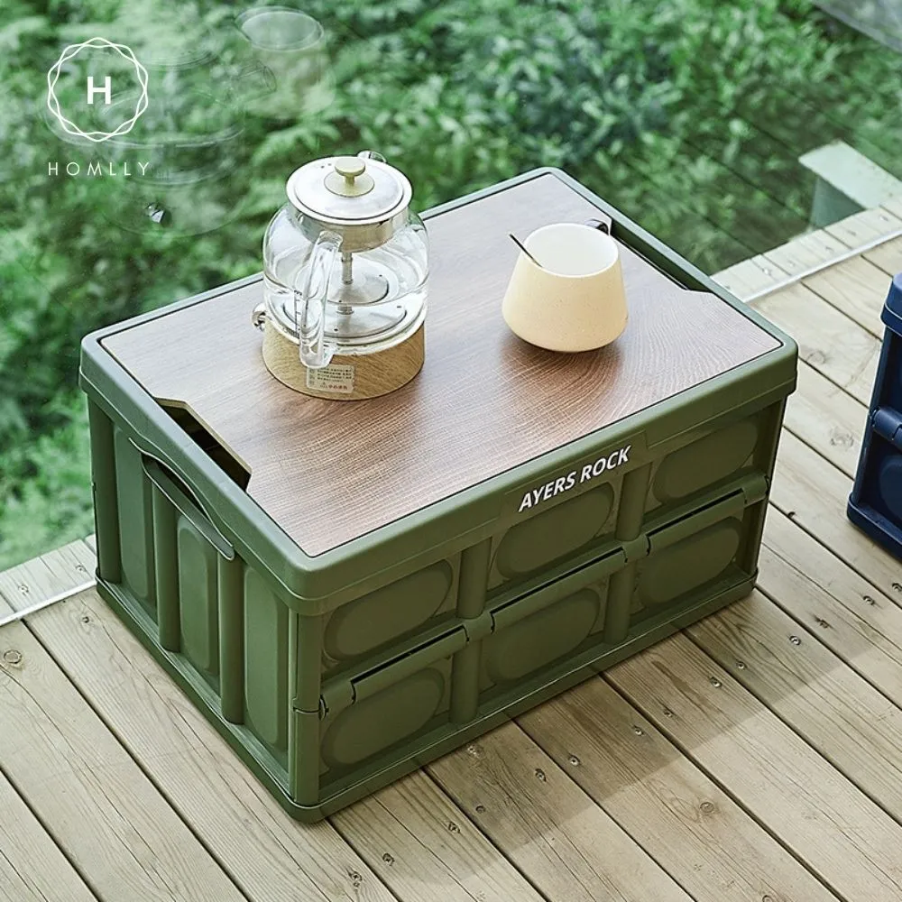 Homlly Collapsible Storage Box Crates with Wood Tabletop Lid
