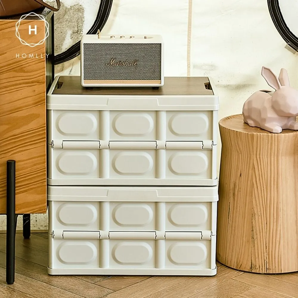 Homlly Collapsible Storage Box Crates with Wood Tabletop Lid