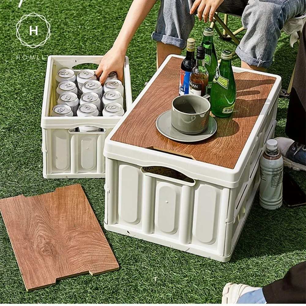 Homlly Collapsible Storage Box Crates with Wood Tabletop Lid