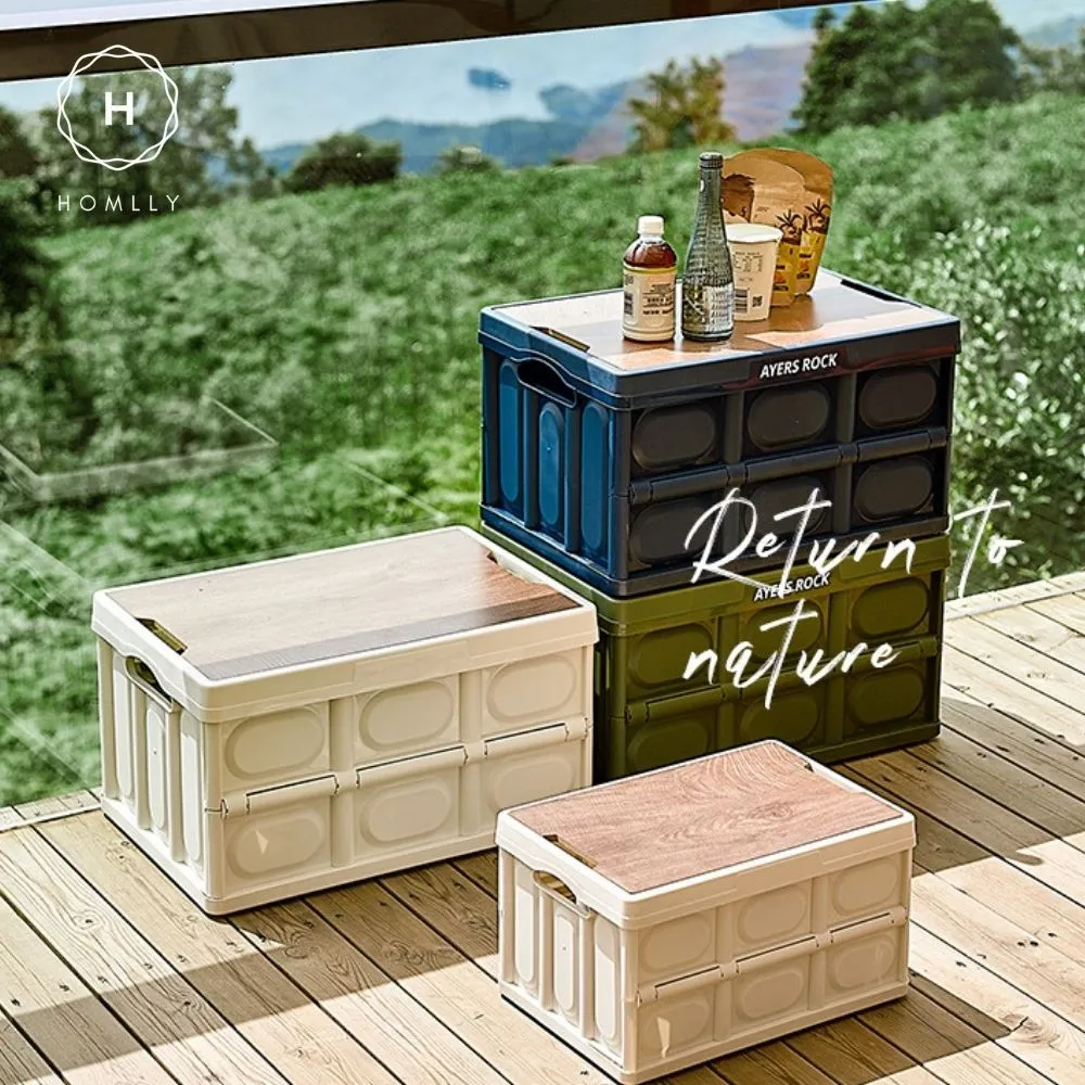 Homlly Collapsible Storage Box Crates with Wood Tabletop Lid