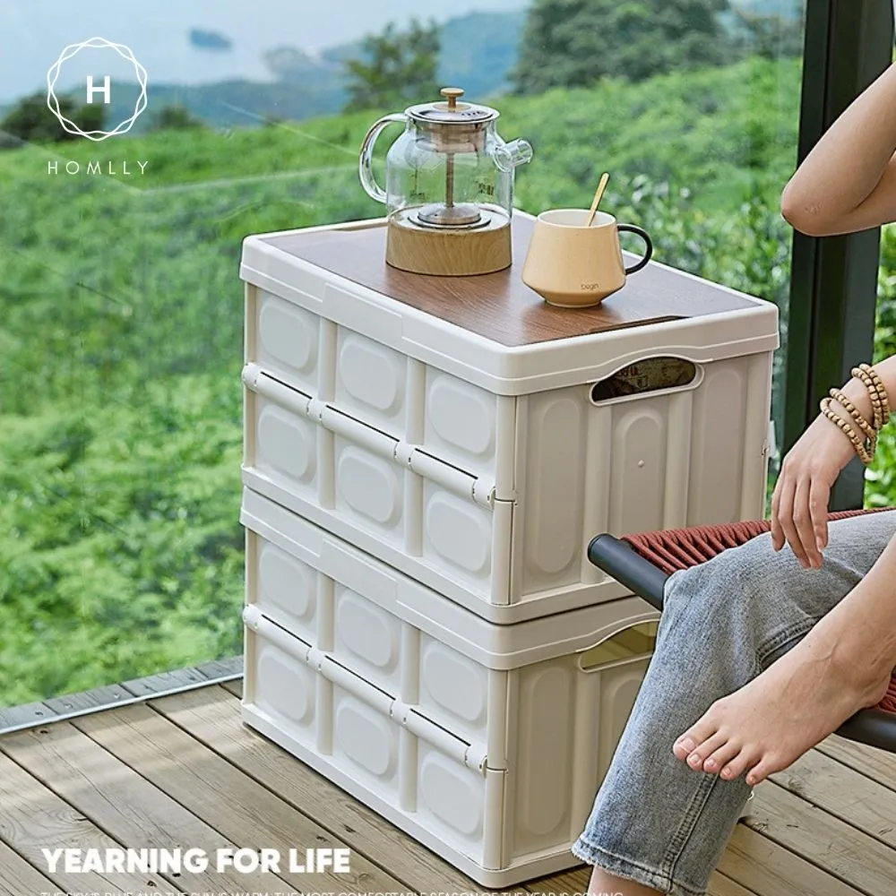 Homlly Collapsible Storage Box Crates with Wood Tabletop Lid