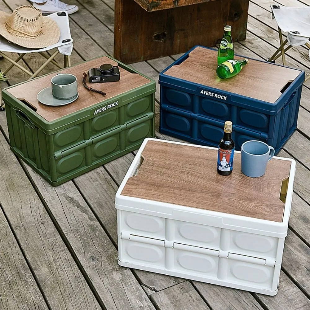 Homlly Collapsible Storage Box Crates with Wood Tabletop Lid