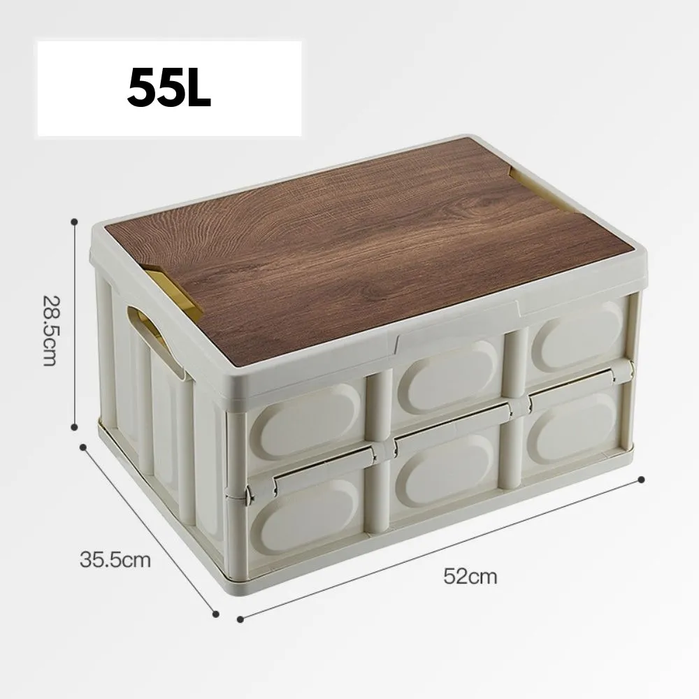Homlly Collapsible Storage Box Crates with Wood Tabletop Lid