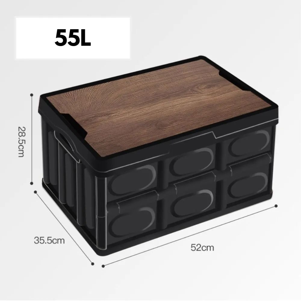 Homlly Collapsible Storage Box Crates with Wood Tabletop Lid