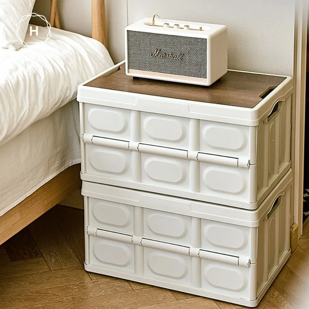 Homlly Collapsible Storage Box Crates with Wood Tabletop Lid
