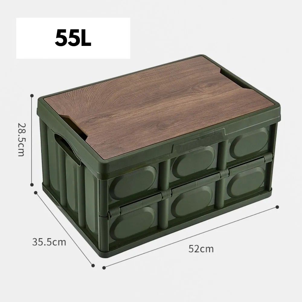 Homlly Collapsible Storage Box Crates with Wood Tabletop Lid