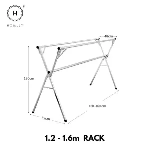 Homlly Foldable Extendable Clothes Laundry Drying Stainless Steel Rack with Wheels