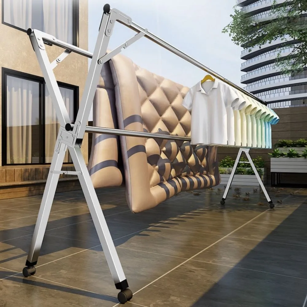 Homlly Foldable Extendable Clothes Laundry Drying Stainless Steel Rack with Wheels