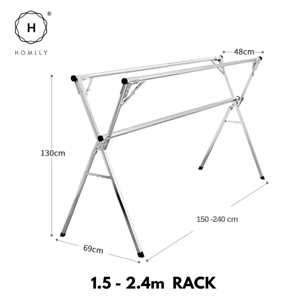Homlly Foldable Extendable Clothes Laundry Drying Stainless Steel Rack with Wheels