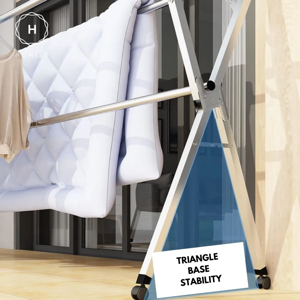 Homlly Foldable Extendable Clothes Laundry Drying Stainless Steel Rack with Wheels