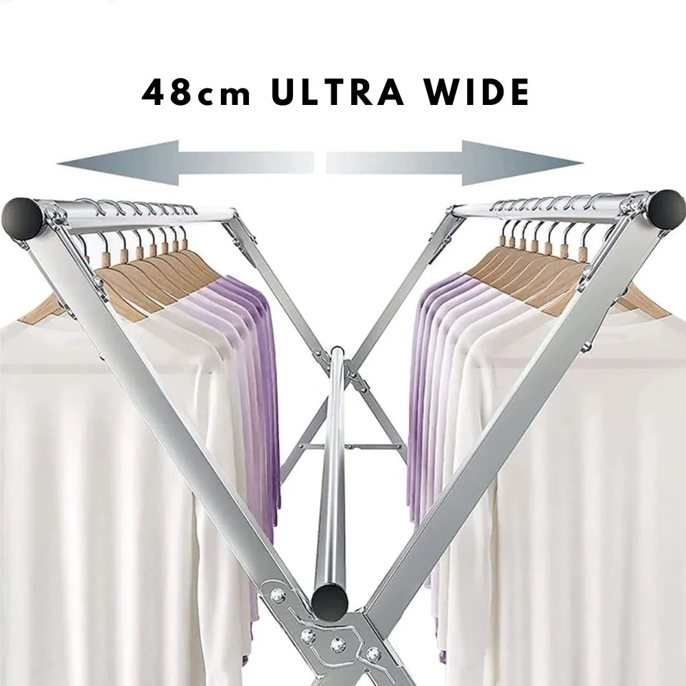 Homlly Foldable Extendable Clothes Laundry Drying Stainless Steel Rack with Wheels
