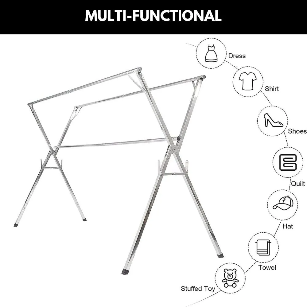 Homlly Foldable Extendable Clothes Laundry Drying Stainless Steel Rack with Wheels