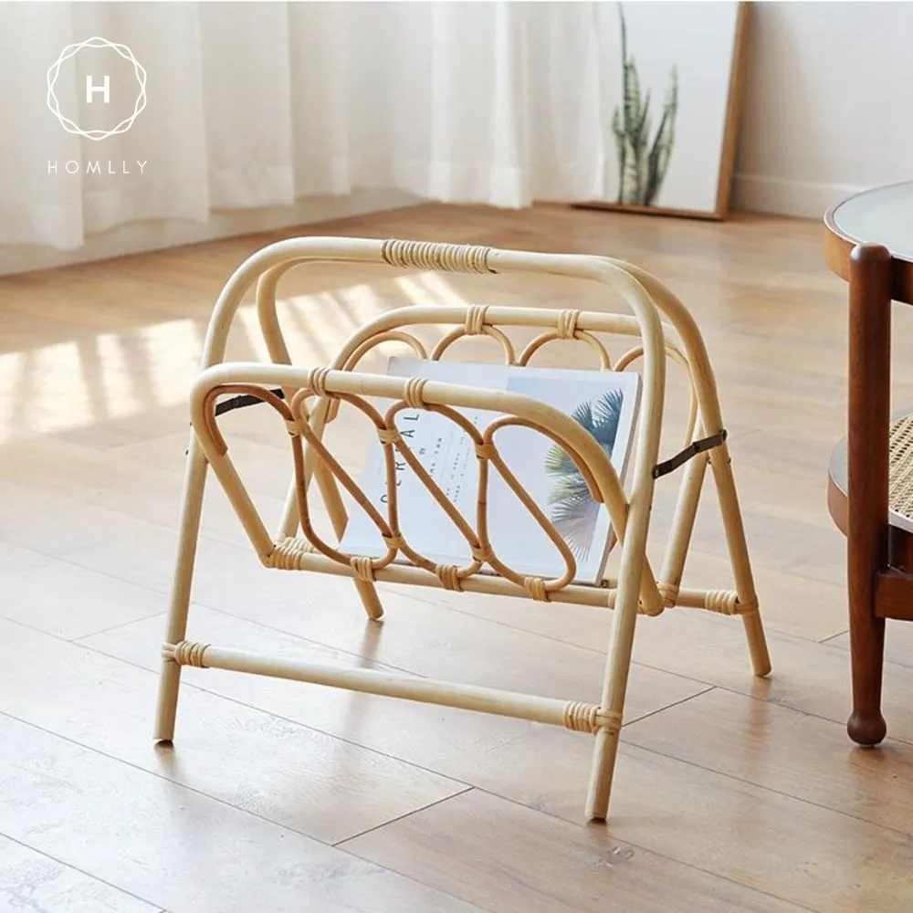 Homlly Rattan Newspaper Magazine Foldable Floor Shelf Organiser Rack