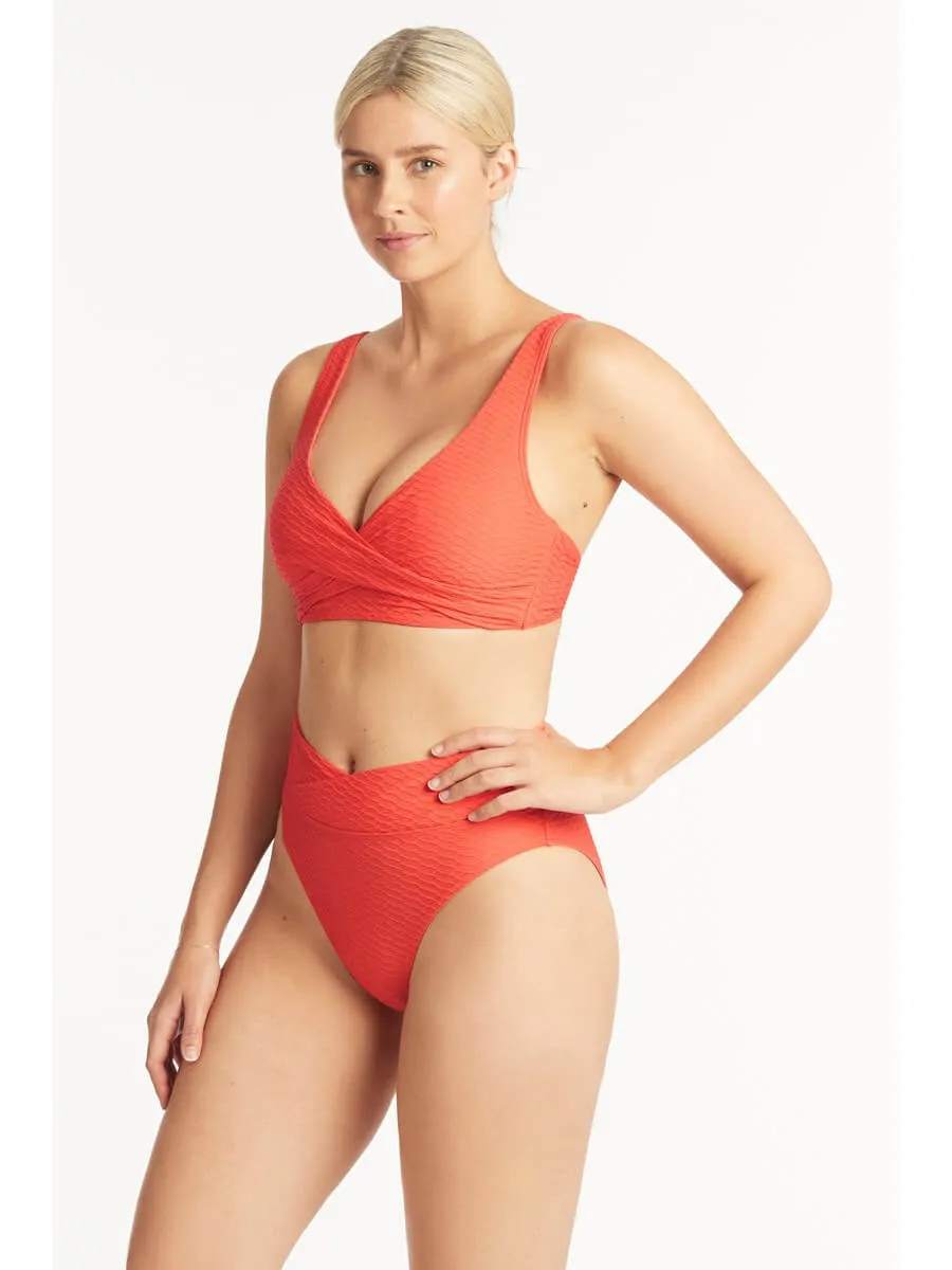 Honeycomb Cross Front Multifit Top In Tangerine