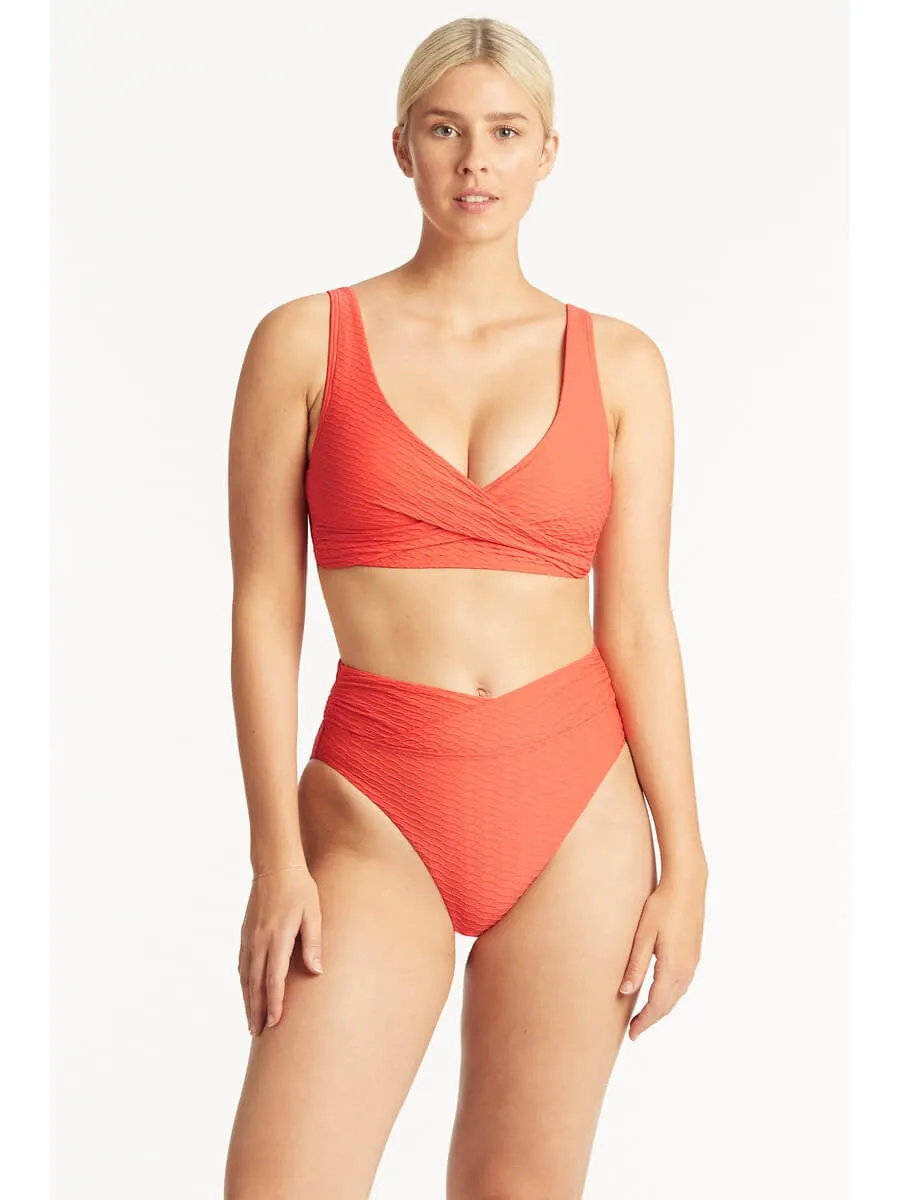 Honeycomb Cross Front Multifit Top In Tangerine