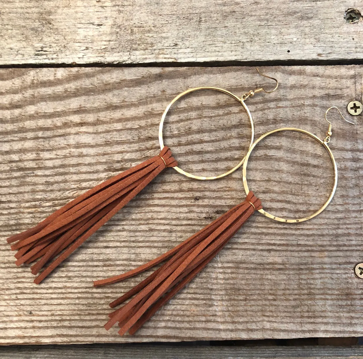 Hoop Leather Fringe Earrings