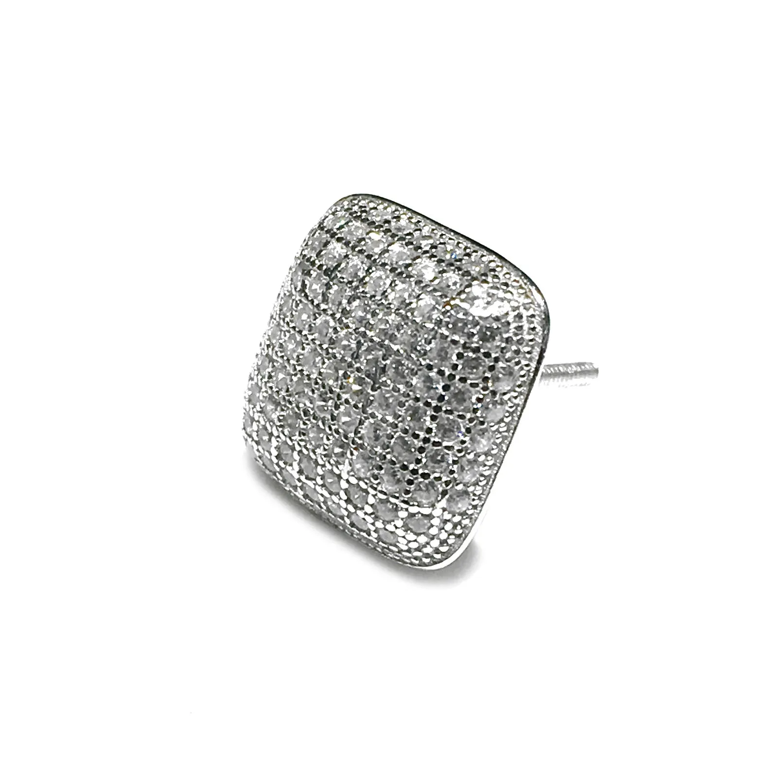 Iced-Out Convex Square Stud Earring (Silver)