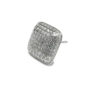 Iced-Out Convex Square Stud Earring (Silver)