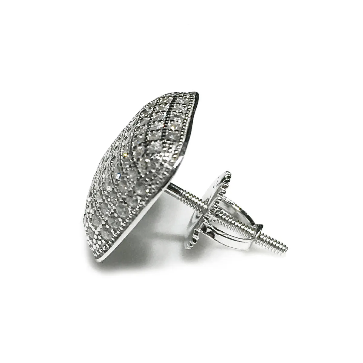 Iced-Out Convex Square Stud Earring (Silver)
