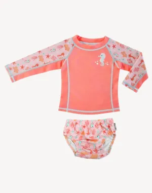 Infant Girls Seahorse UPF 50 Swim Shirt Diaper Set